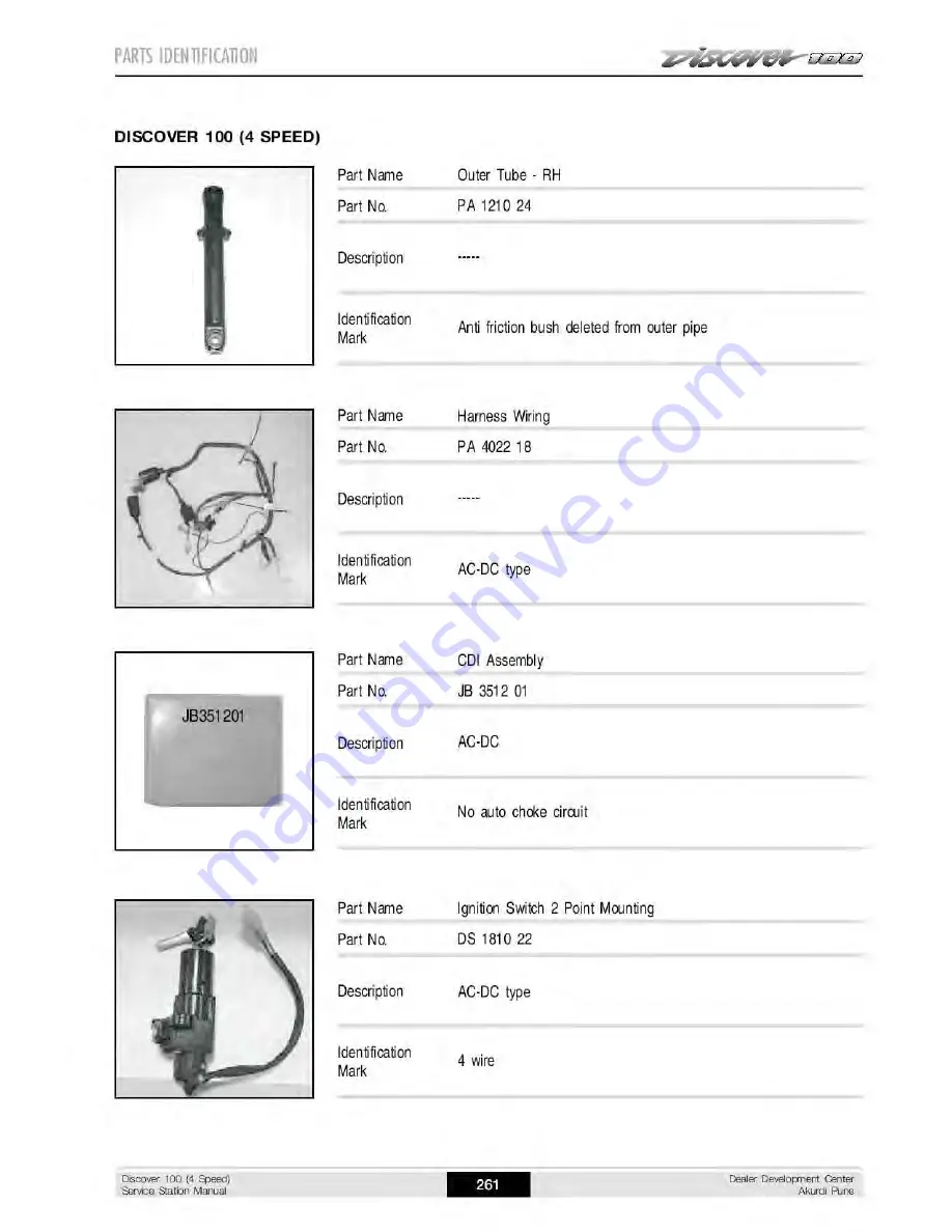 Bajaj Discover 100M Service Station Manual Download Page 292