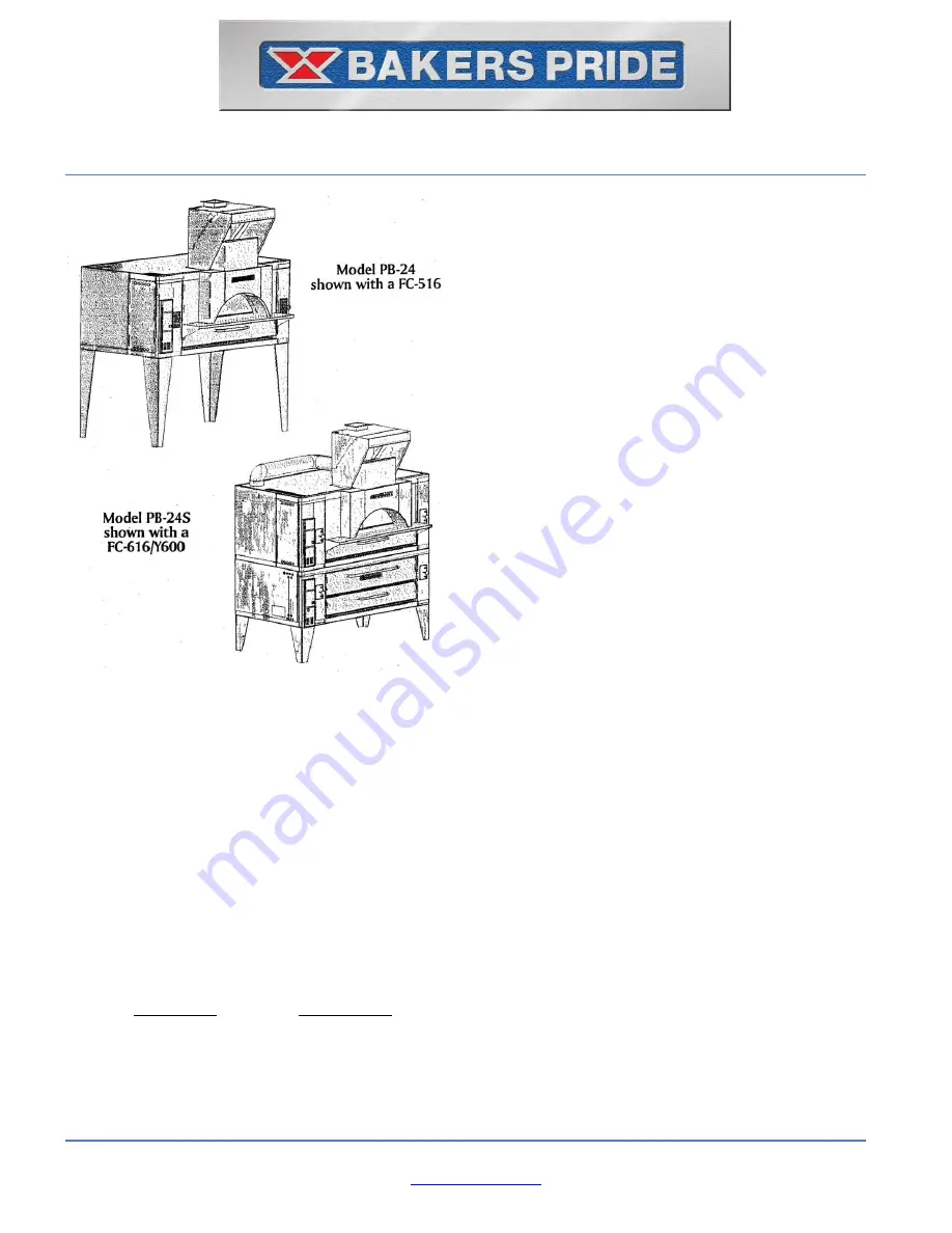 Bakers Pride Il Forno Classico PB-24 Dimensions And Specifications Download Page 1