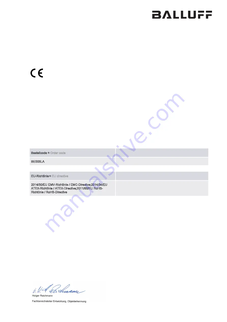 Balluff BES M30MF2-PSC10B-BV02-EXE User Manual Download Page 2