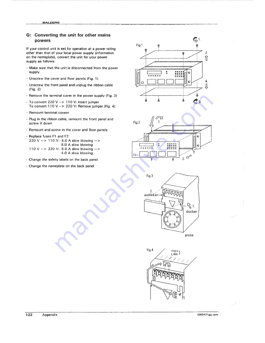 Balzers QMG421C Operating Instructions Manual Download Page 118