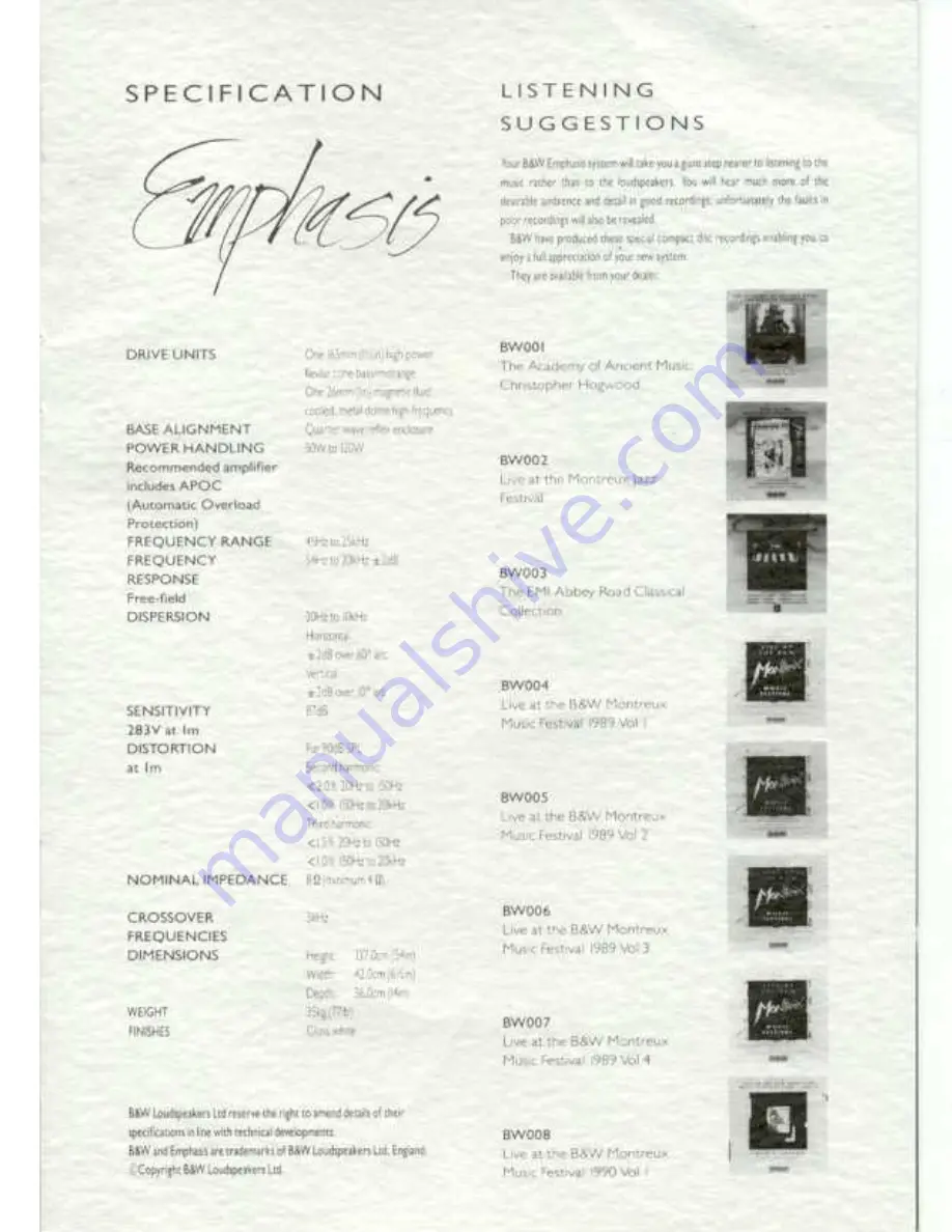 B&W electronics Emphasis User Manual Download Page 7