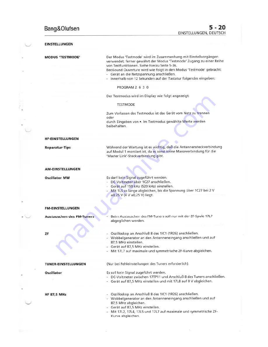 Bang-Olufsen BeoSound Ouverture 2631 Service Manual Download Page 75