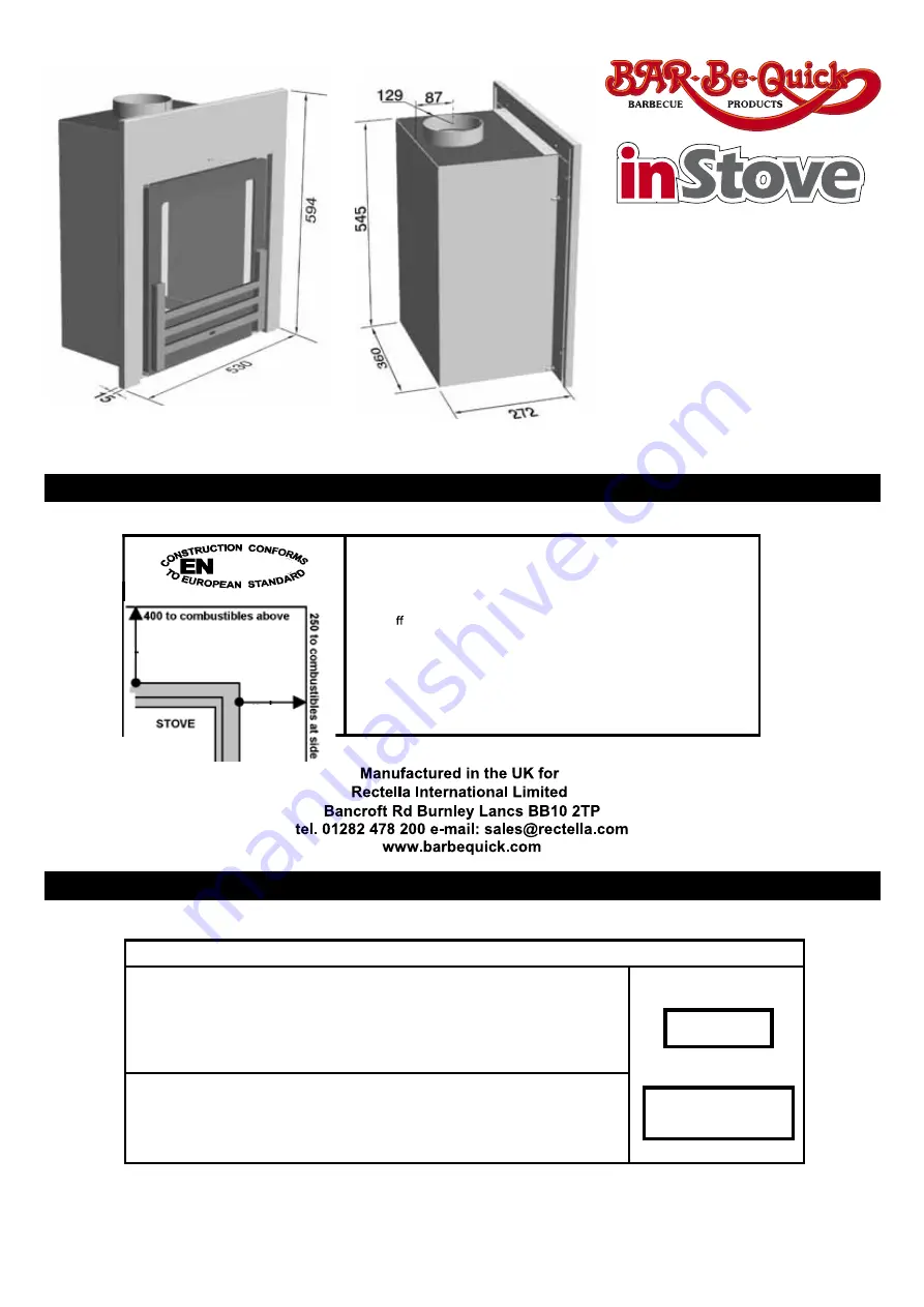 BAR-BE-QUICK inStove BS1251 Installation And Operating Instructions Download Page 1