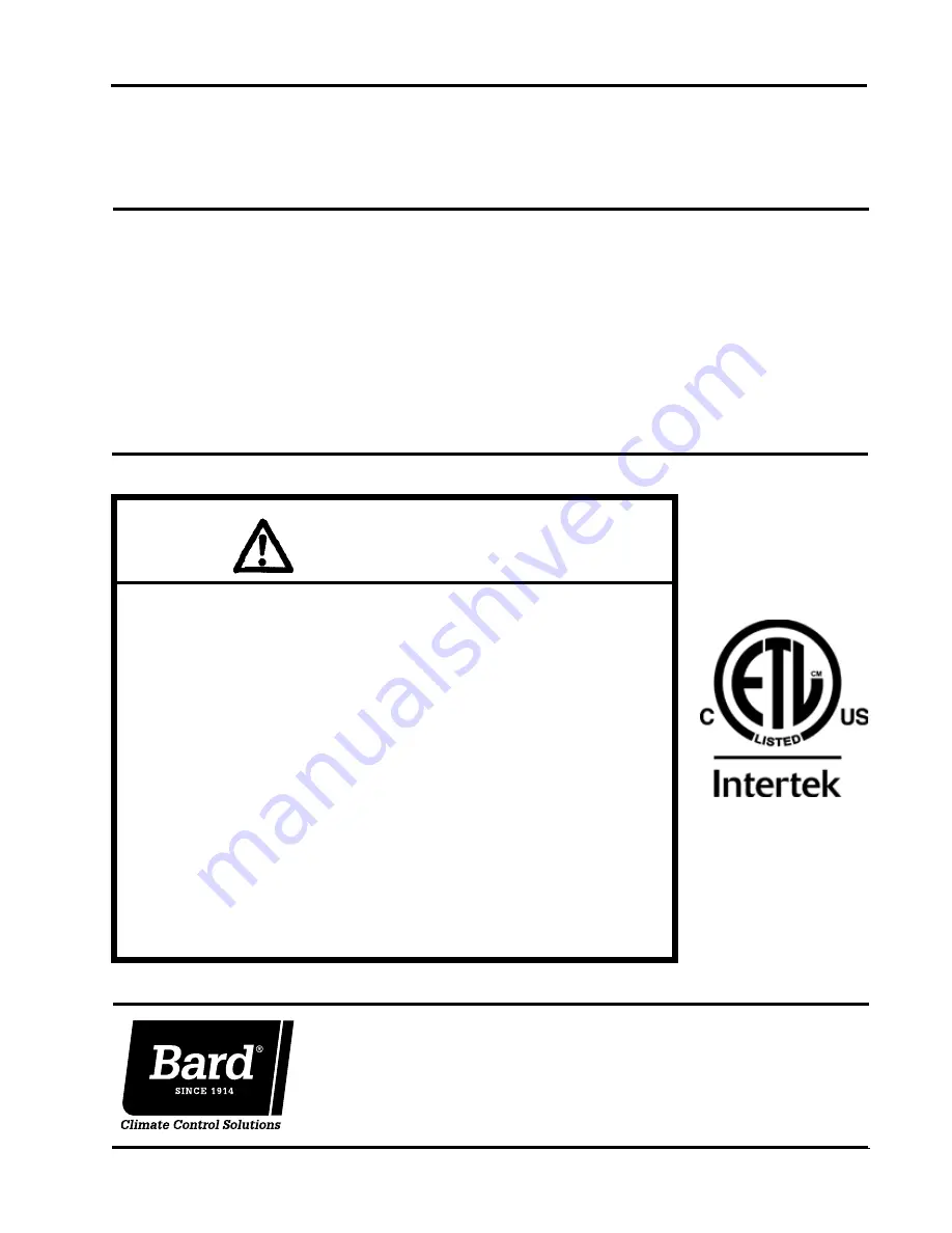 Bard W24G3-A Installation Instructions Manual Download Page 1