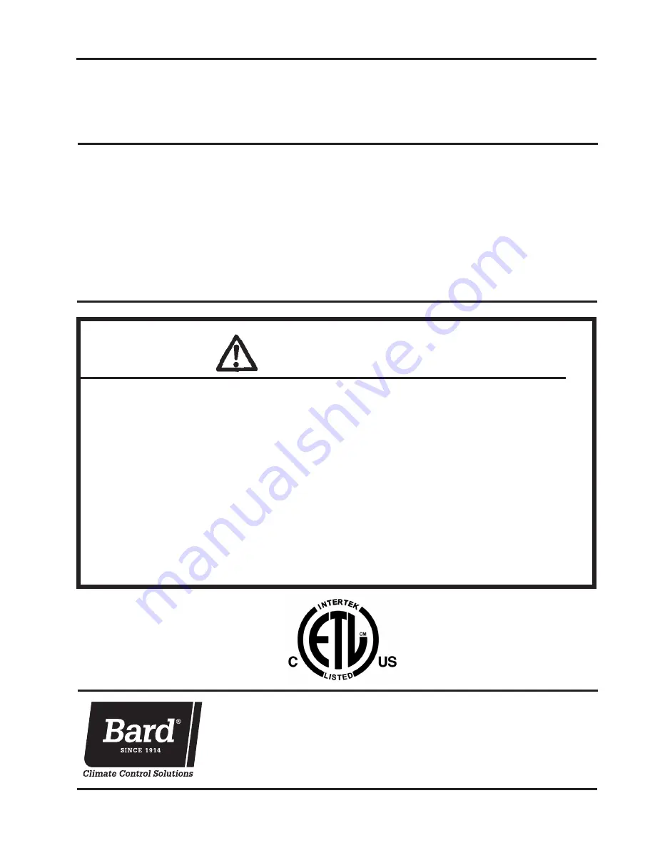 Bard WG3S2-A Installation Instructions Manual Download Page 1