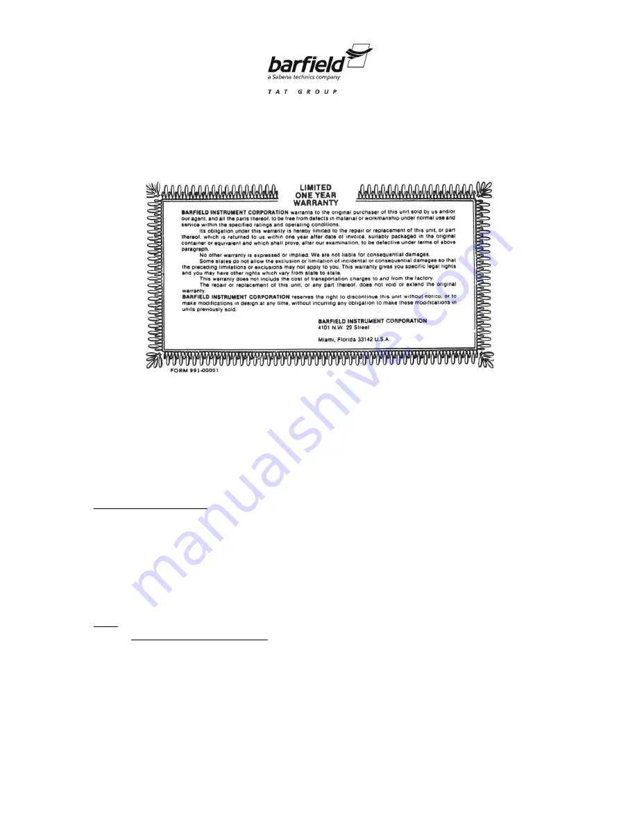 barfield 101-00165 User Instruction Manual Download Page 16