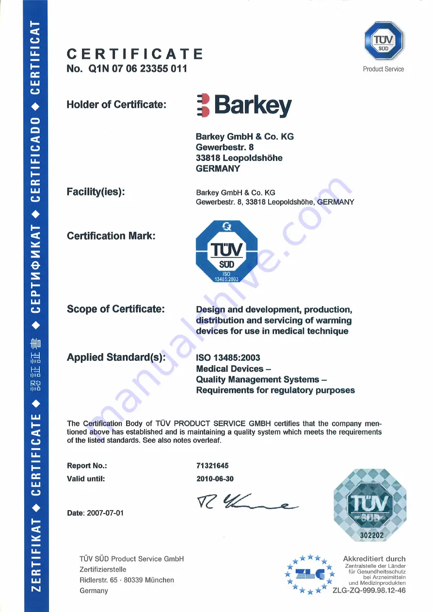 Barkey 212.10043 Instructions For Use Manual Download Page 72