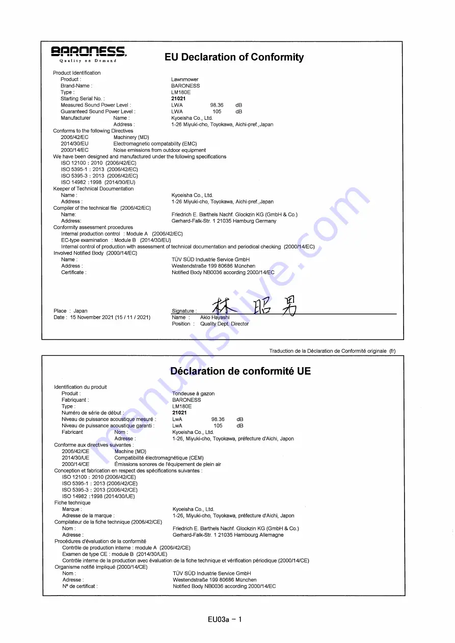 Baroness LM180E Owner'S Operating Manual Download Page 69