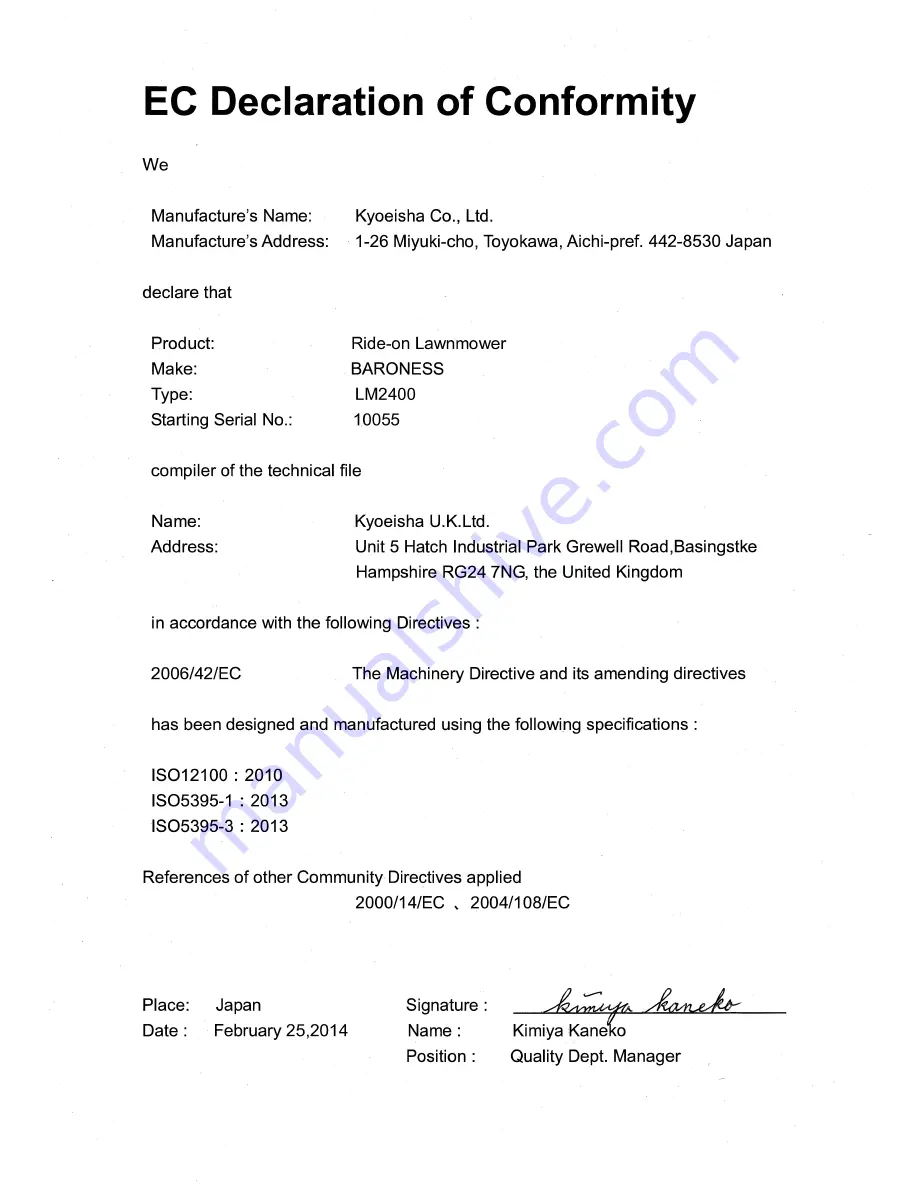 Baroness LM2400 Owner'S Operating Manual Download Page 73