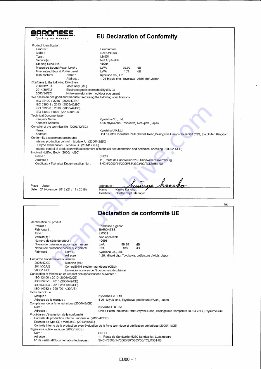 Baroness LM551 Owner'S Operating Manual Download Page 99