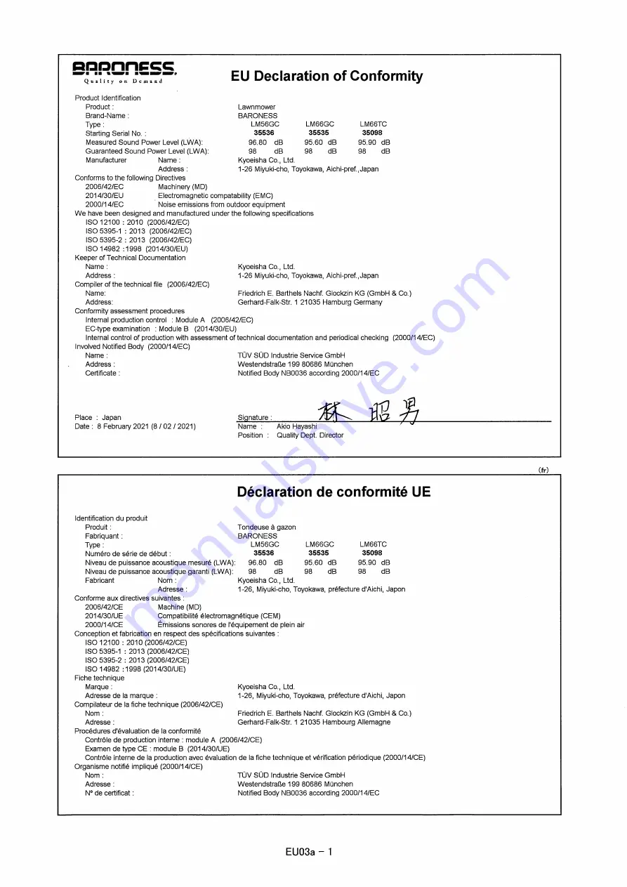 Baroness LM56GC Owner'S Operating Manual Download Page 85