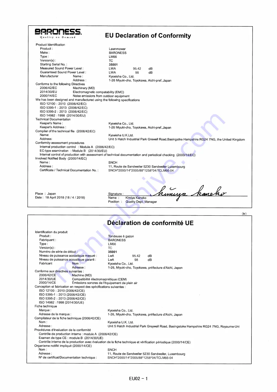 Baroness LM66GC Owner'S Operating Manual Download Page 82