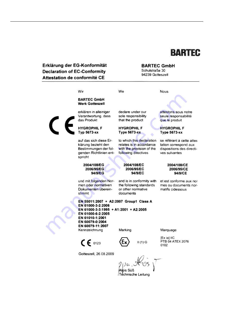 BARTEC BENKE HYGROPHIL F 5673 Operating Manual Download Page 8