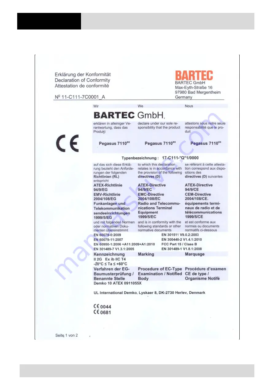 Bartec Pegasus 7100 Скачать руководство пользователя страница 58