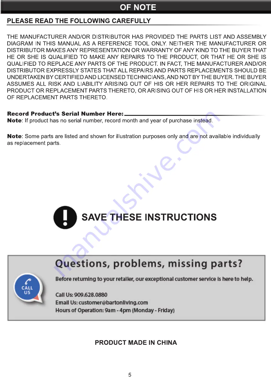 Barton 96078 Owner'S Manual And Safety Instructions Download Page 6