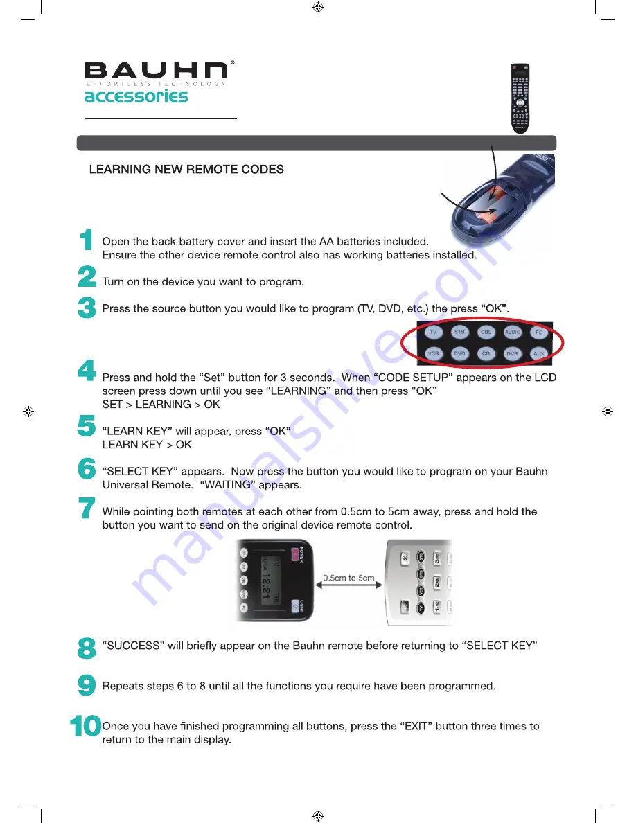 Bauhn UNIVERSAL REMOTE CONTROL Getting Started Download Page 4