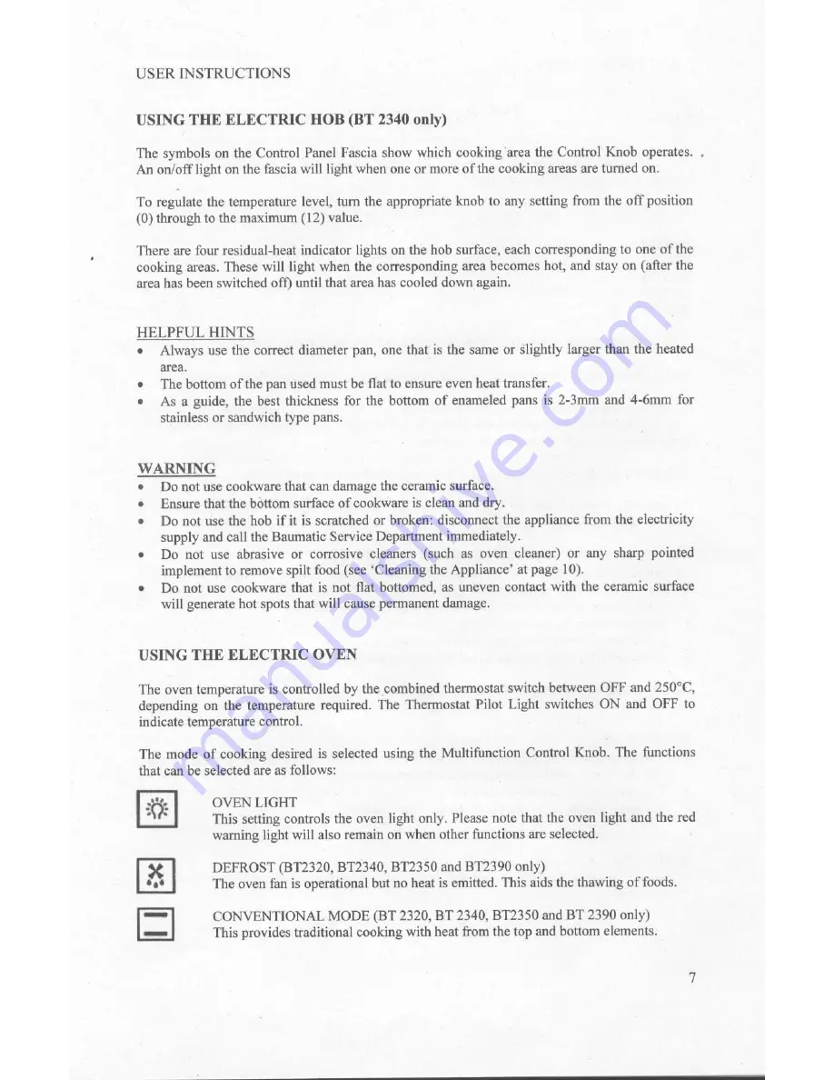 Baumatic BT2320 User And Installation Instructions Manual Download Page 7