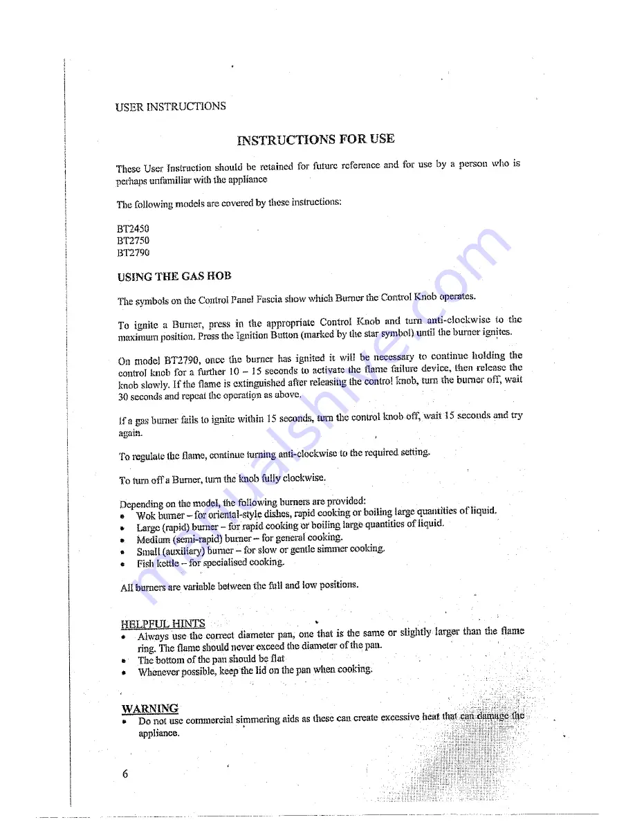 Baumatic BT2450 User And Installation Instructions Manual Download Page 6