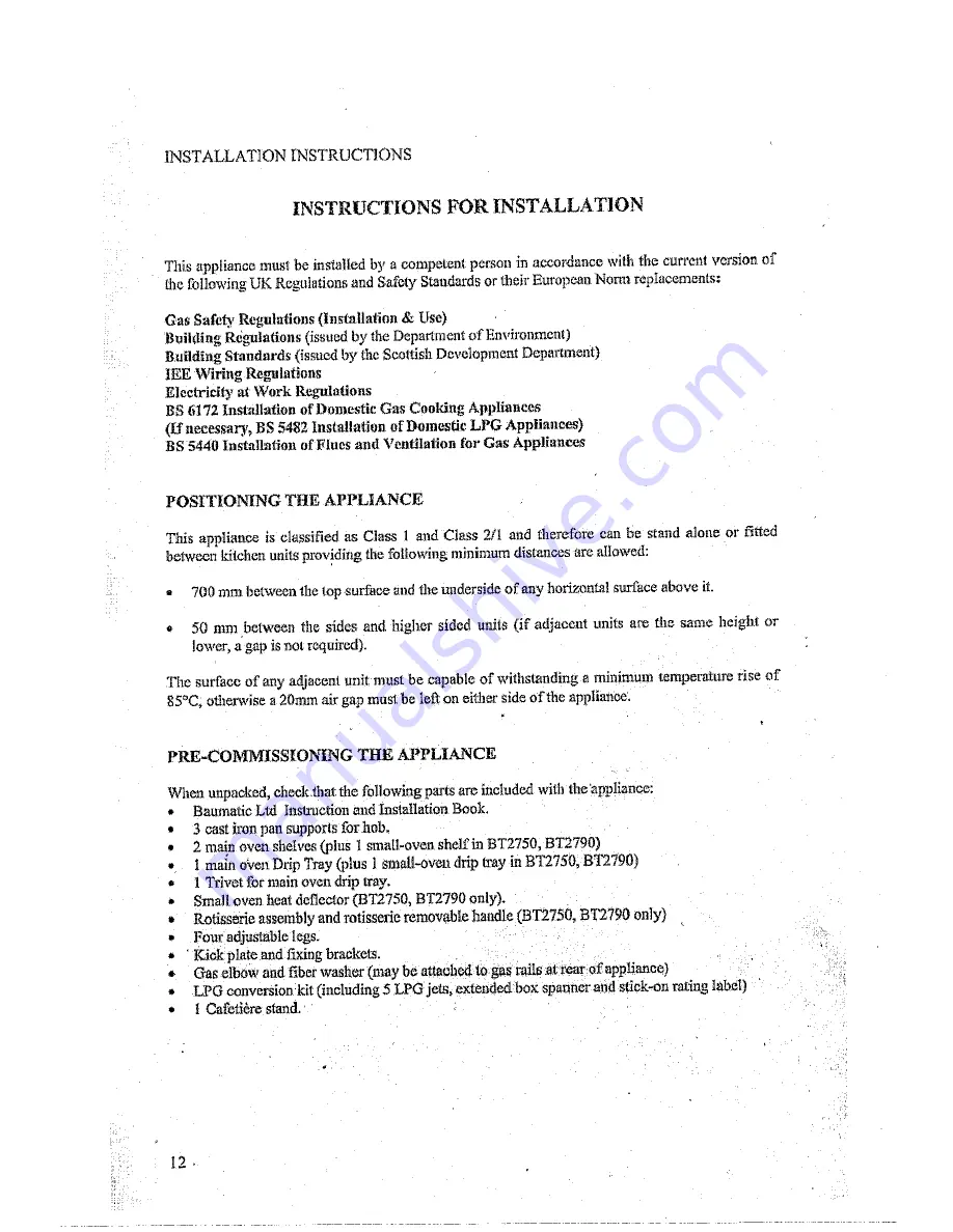 Baumatic BT2450 User And Installation Instructions Manual Download Page 12