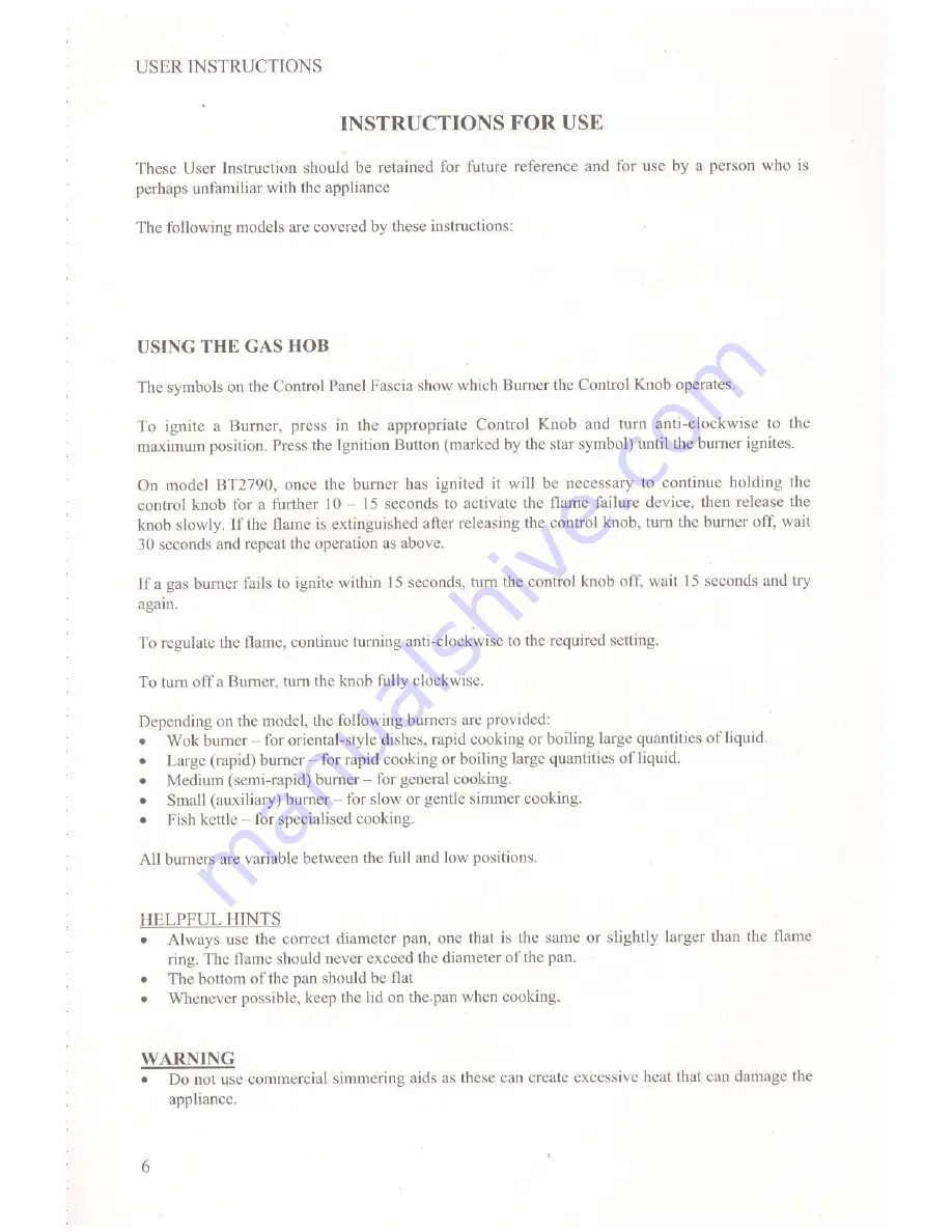 Baumatic BT2460 User And Installation Instructions Manual Download Page 6