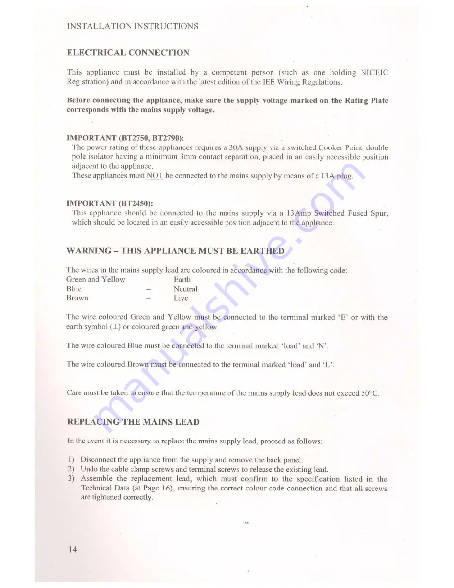 Baumatic BT2460 User And Installation Instructions Manual Download Page 14