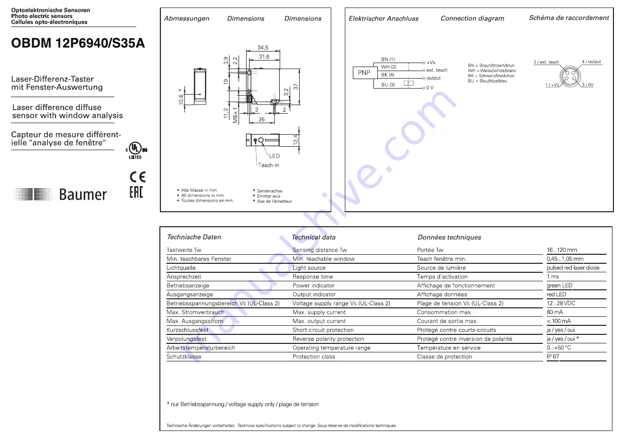 Baumer OBDM 12P6940/S35A Manual Download Page 1