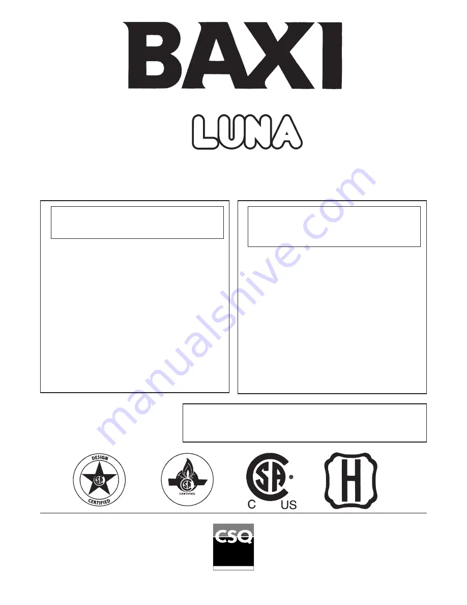 Baxi LUNA HT 330 Installation And Servicing Manual Download Page 1