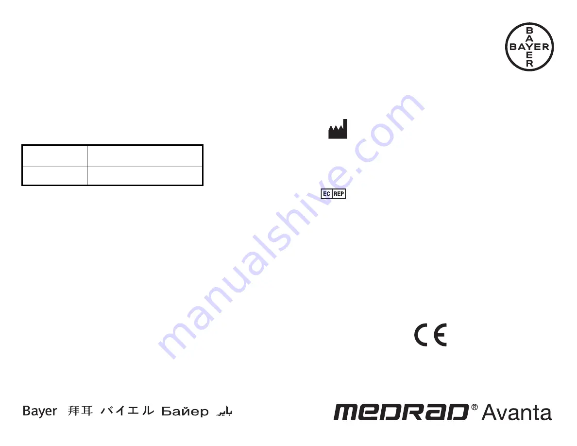 Bayer HealthCare MEDRAD Avanta Instructions For Use Manual Download Page 1