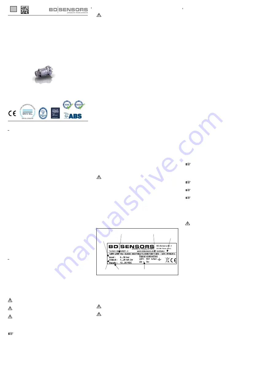 BD Sensors DMK 456 Скачать руководство пользователя страница 1