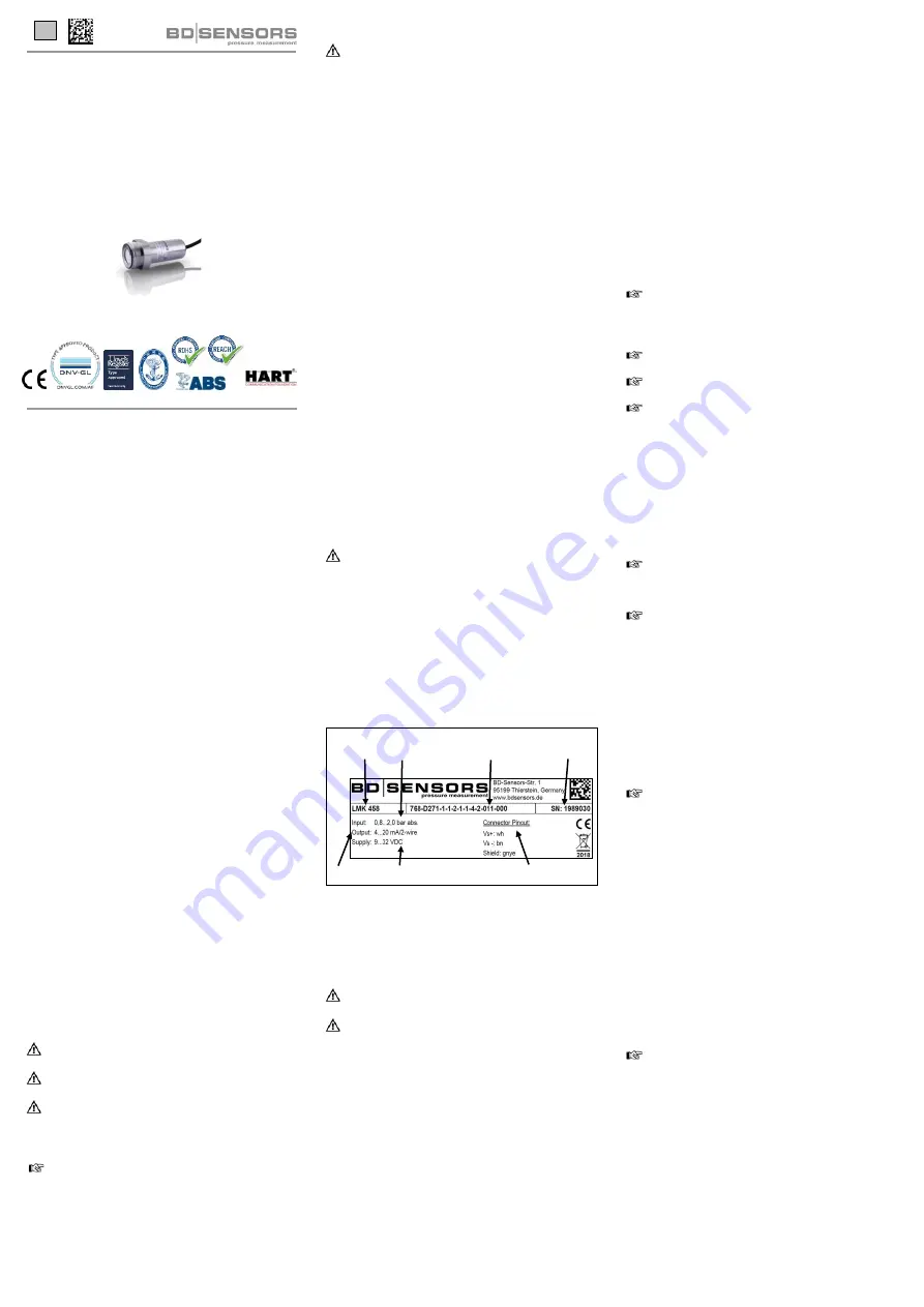 BD Sensors LMK 457 Operating Manual Download Page 1