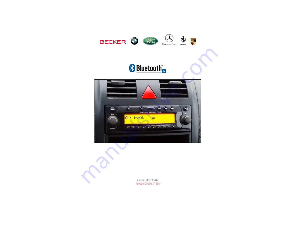 Becker A2DIY-BKR Quick Start Bluetooth Installation Manual Download Page 1