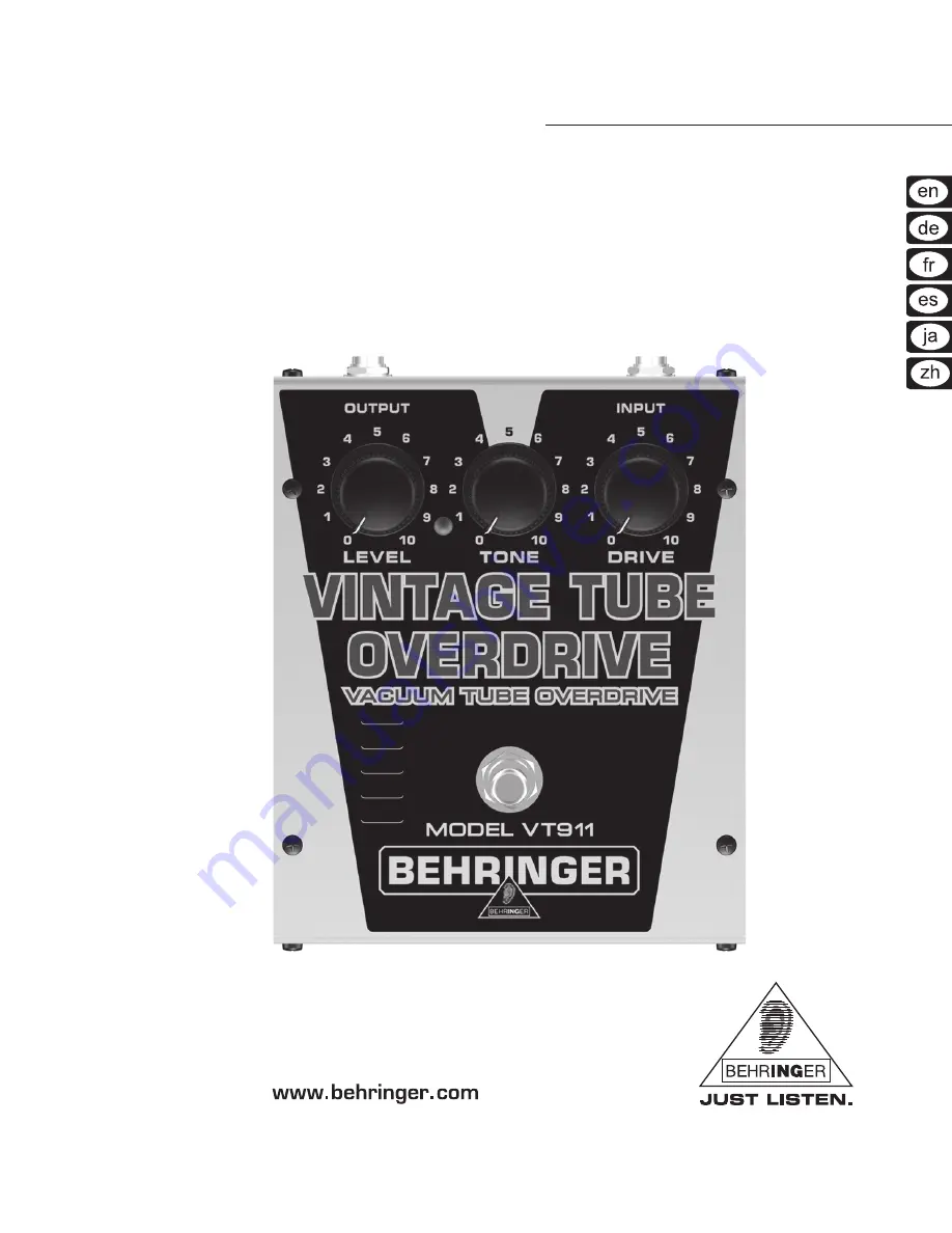 Behringer VINTAGE TUBE OVERDRIVE VT911 User Manual Download Page 1