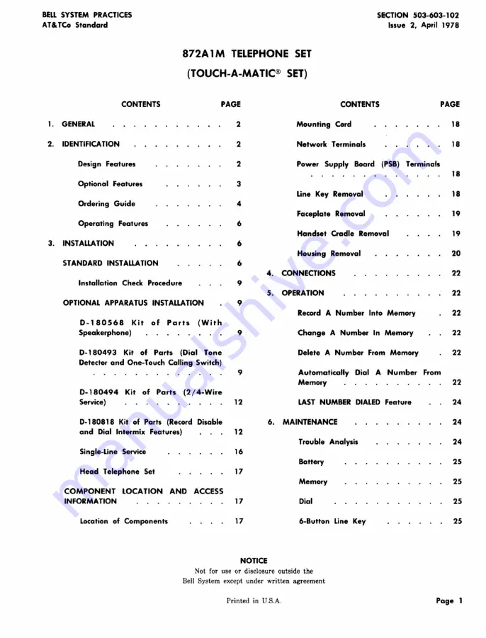 Bell TOUCH-A-MATIC 872A1M Manual Download Page 1