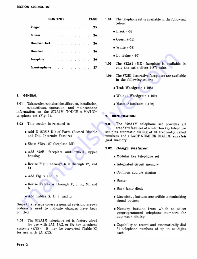 Bell TOUCH-A-MATIC 872A1M Manual Download Page 2