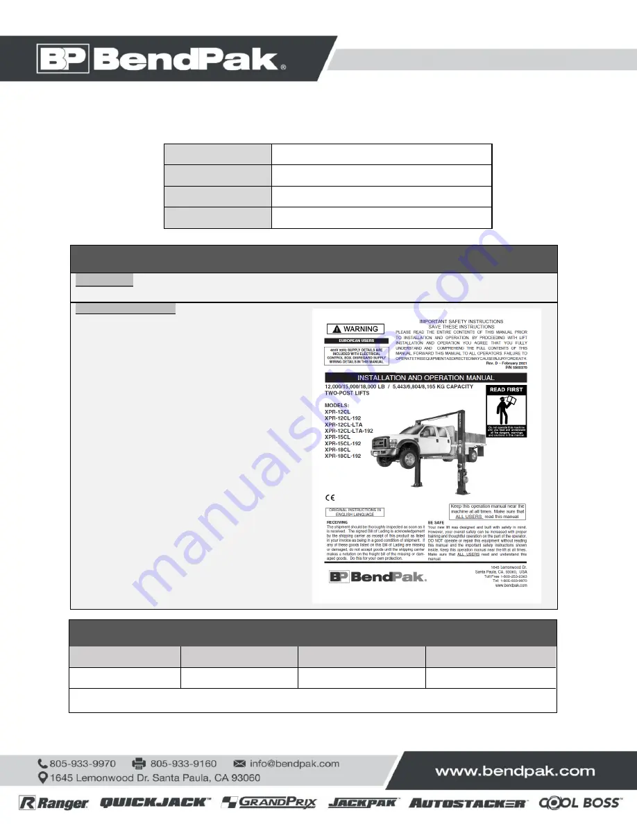 BendPak 5175411 Service Manual Download Page 28