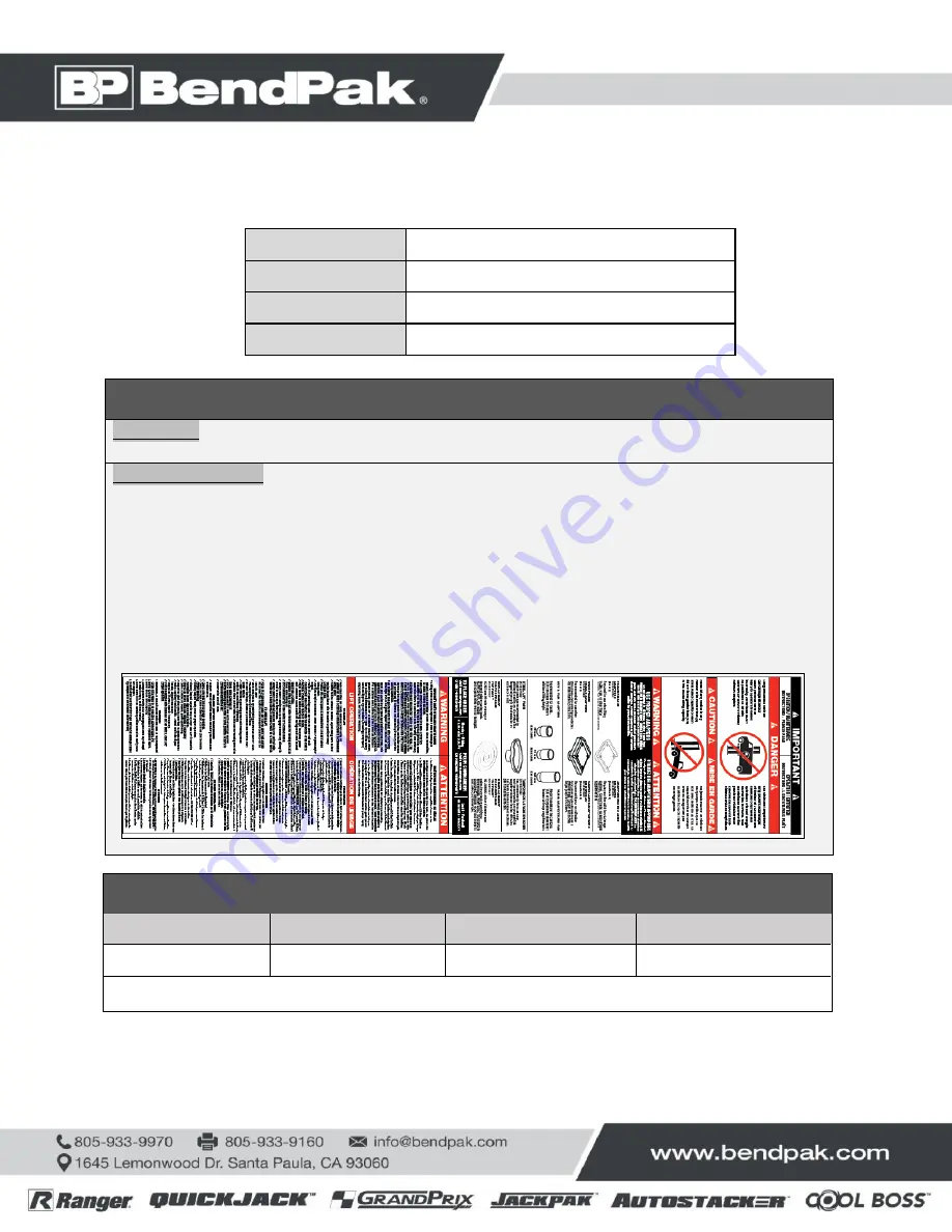 BendPak 5175411 Service Manual Download Page 35