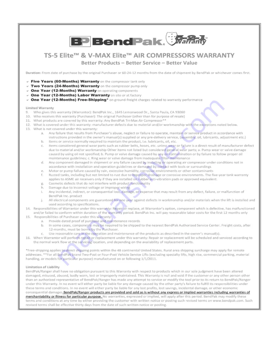 BendPak TS-580V-601 Installation And Operation Manual Download Page 17