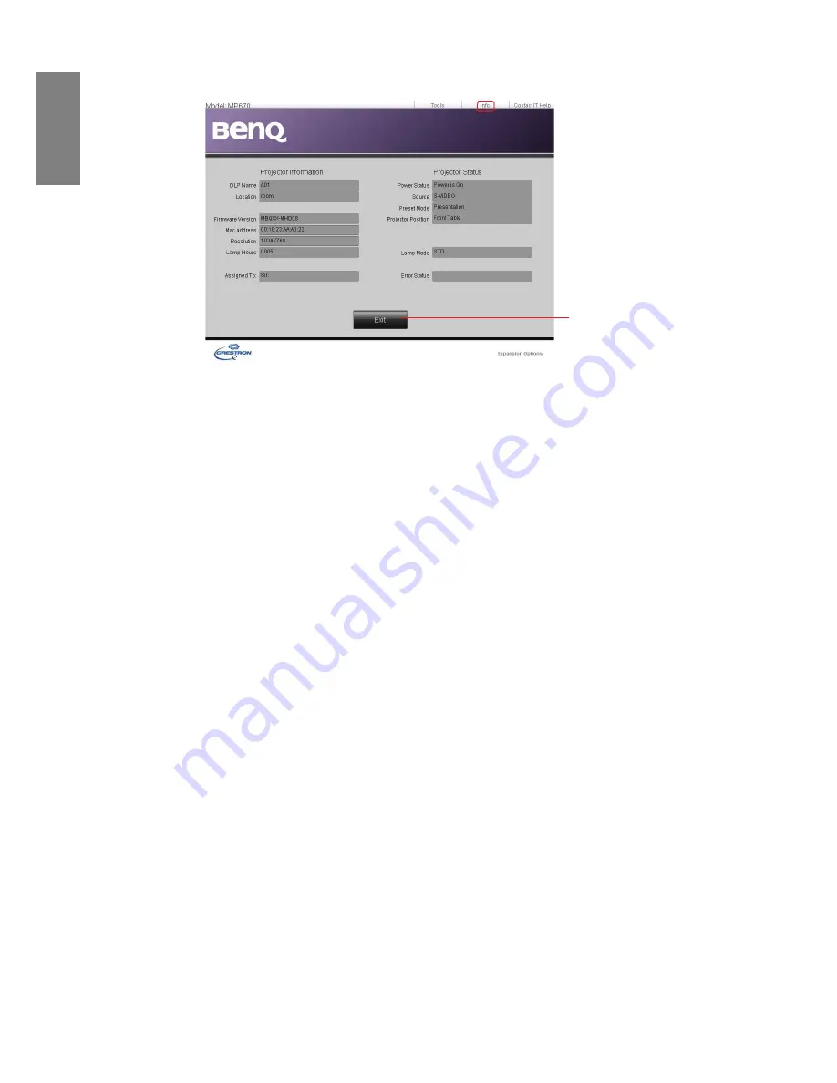 BenQ MP626 - DLP XGA Proj 2500 Lum 3000:1CR 3D Enabled Lan Rdy Brilliant Clrtm User Manual Download Page 48