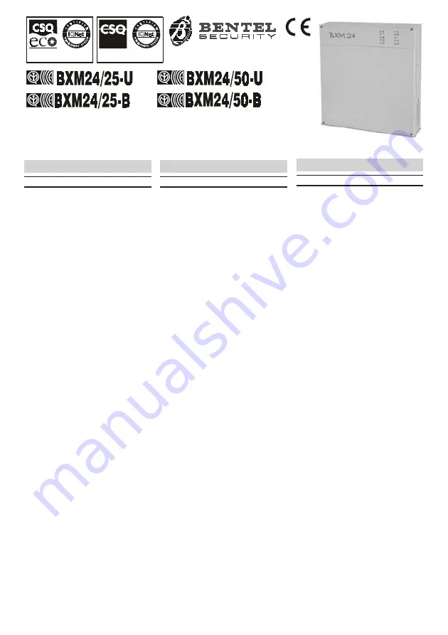 Bentel Security BXM24/25-U Manual Download Page 1