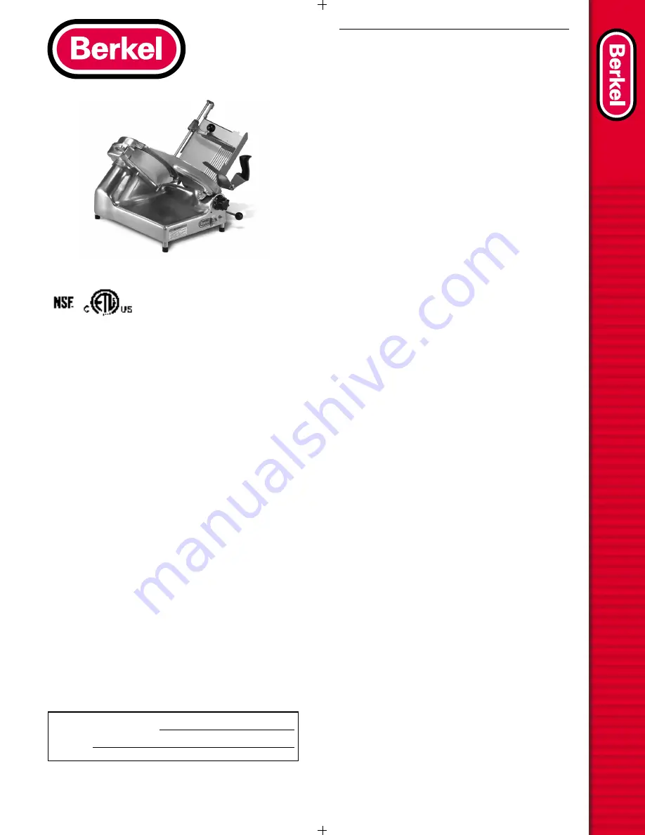 Berkel 909M Specifications Download Page 1