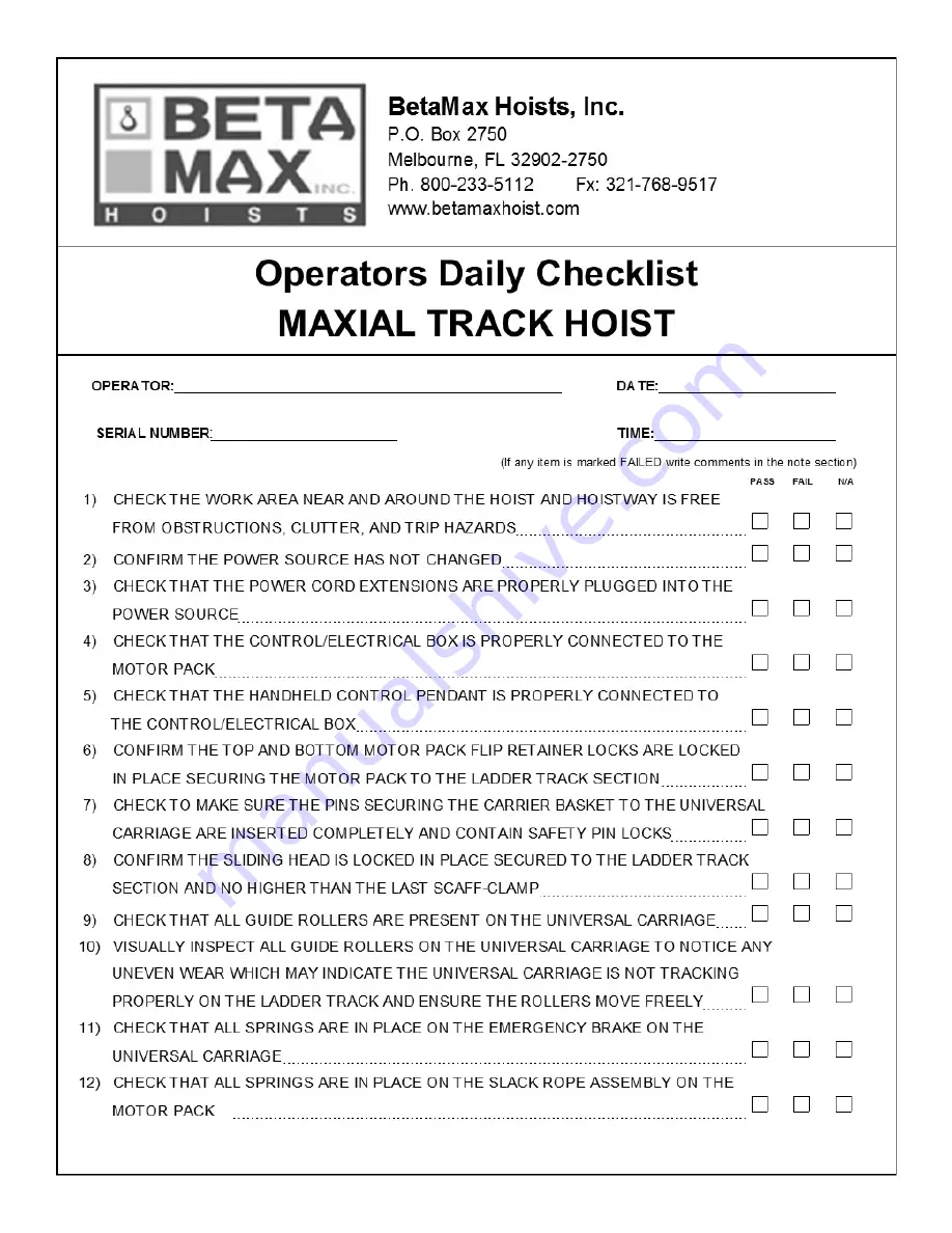 Beta Max MAXIAL TRACK HOIST Use And Maintenance Instruction Manual Download Page 149