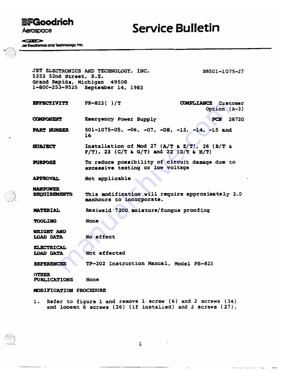 BFGoodrich PS-823 Maintenance Manual Download Page 257