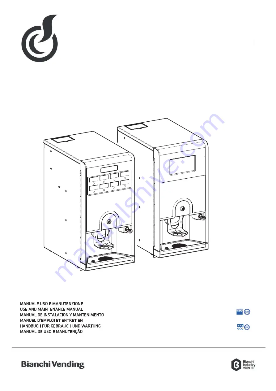 BIANCHI VENDING GAIA STYLE Use And Maintenance Manual Download Page 1