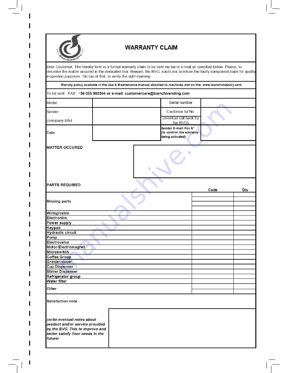 BIANCHI VENDING Lucia 2 Groups Operation And Maintenance Manual Download Page 63