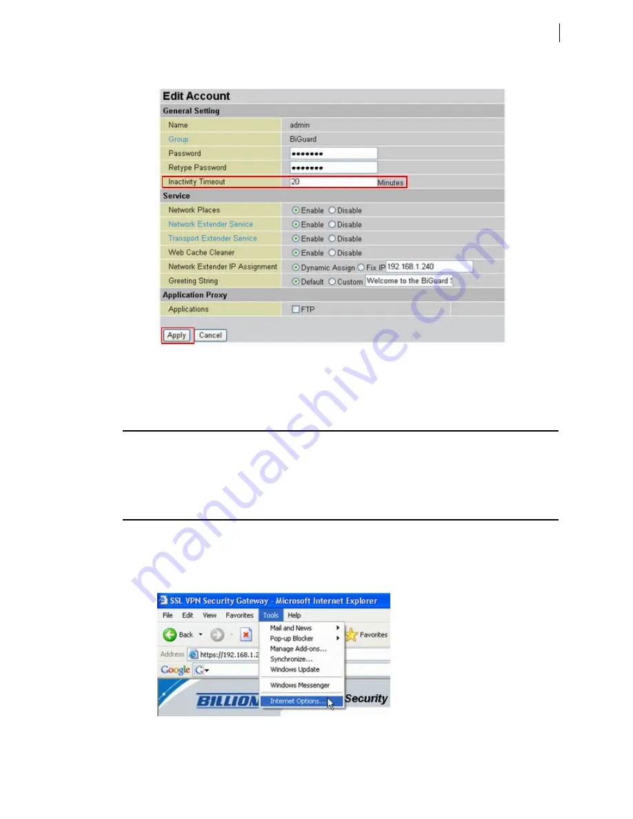 Billion BiGuard S10 Administration Manual Download Page 141