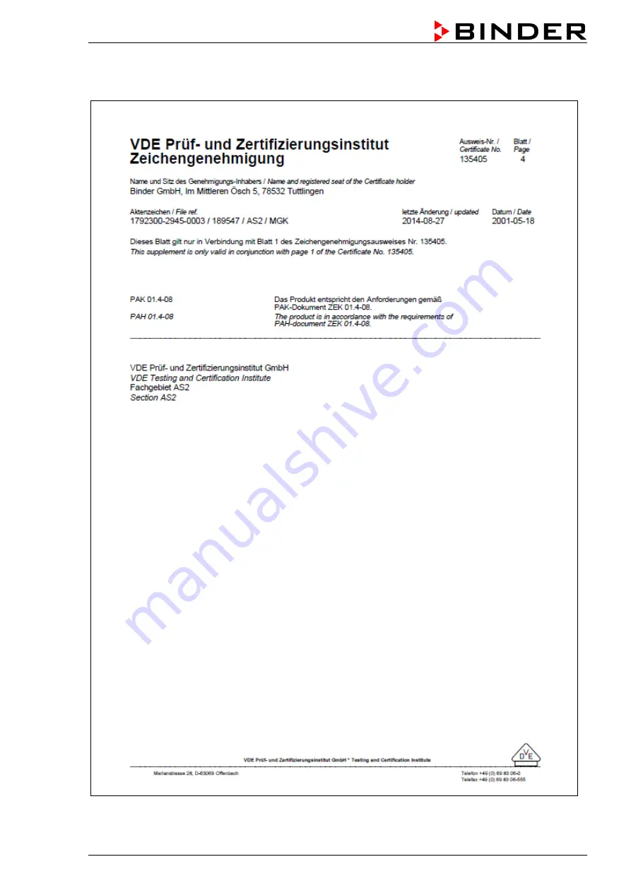 Binder BF 115 Operating Manual Download Page 50