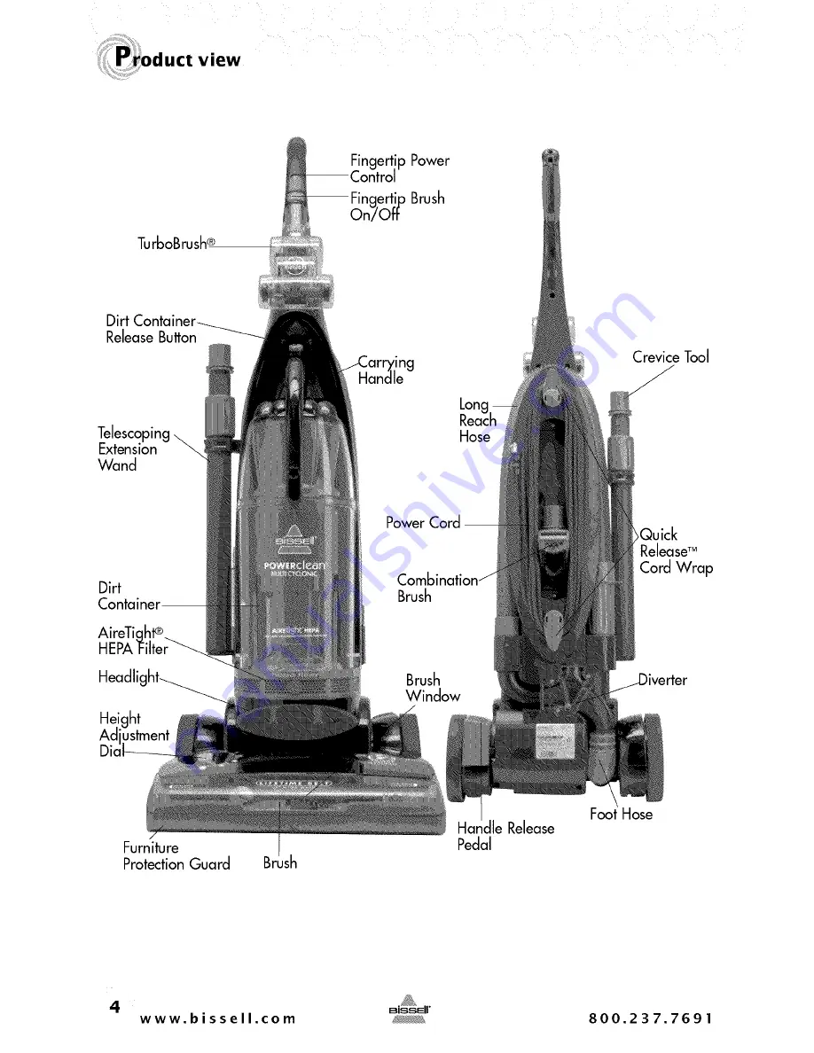 Bissell PowerClean Multi Cyclonic 16N5 Series Скачать руководство пользователя страница 4