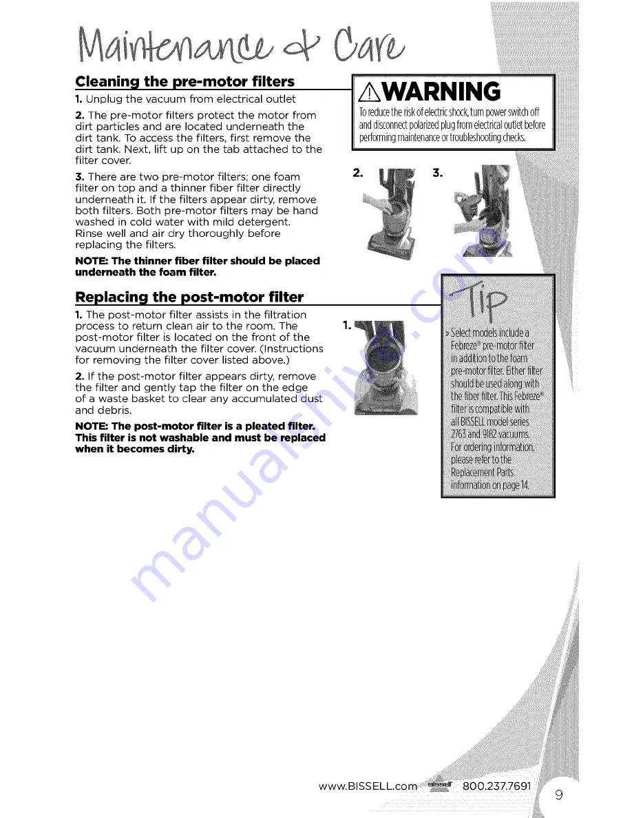 Bissell powerglide 9182 series User Manual Download Page 9