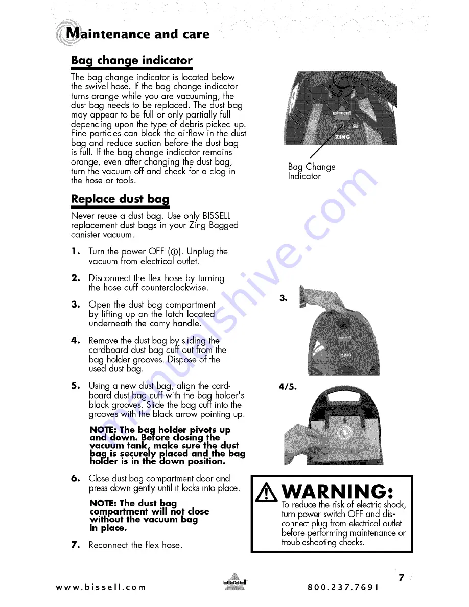 Bissell Zing 4122 series User Manual Download Page 7