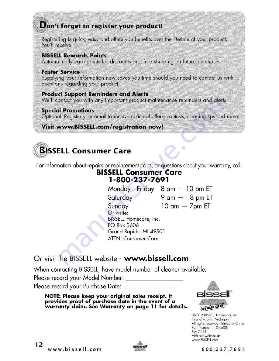 Bissell Zing 4122 series User Manual Download Page 12